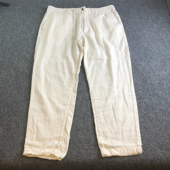 Banana Republic Pants Mens 34 Beige Linen Blend Drawstring Elastic Button Beach - Picture 2 of 12